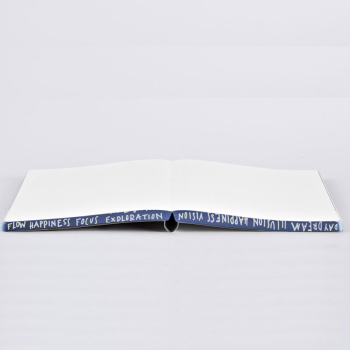 Nuuna, Notizbuch,Flex-Cover aus recyceltem Leder Seiten Punktraster, bedruckt blau-weiss, World Plays, geöffnet